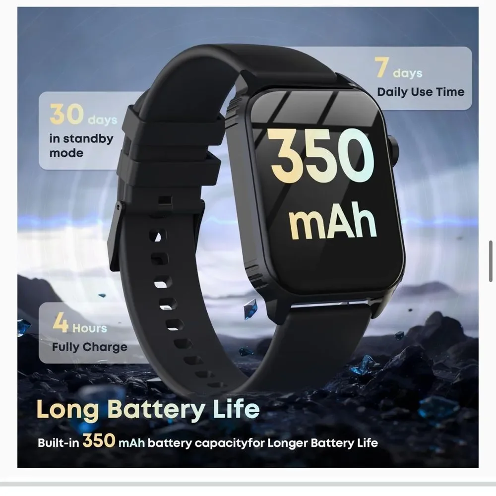 Black Smartwatch with Large HD Display and Bluetooth Calling